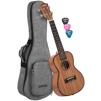 Cascha Konzert Ukulele Mahagoni Konzert Ukulele mit Aquila Saiten, Gurtpins, gepolsterte Tasche & 3 Plektren
