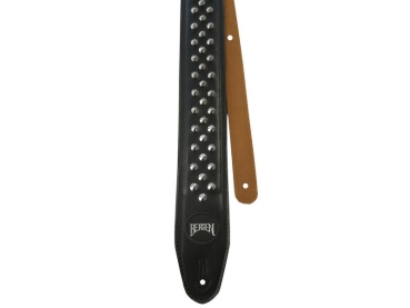 BERGEN Gitarrengurt, Kunstleder, Nieten Rundform, Farbe: schwarz, innen braunes Wildkunstleder, Länge: 100-142cm